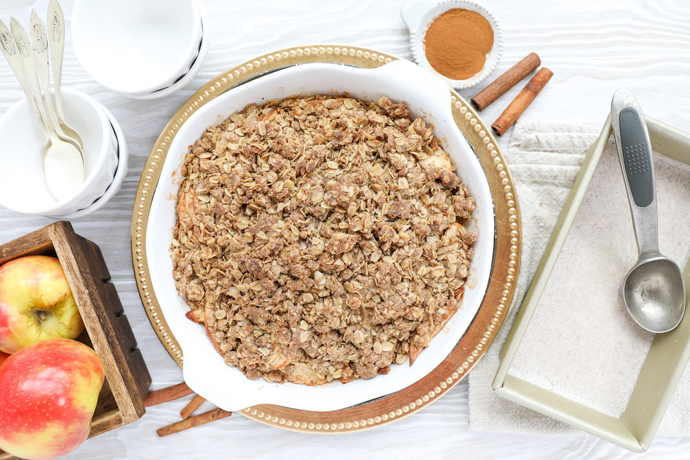 Maple apple crisp with spiced oat ice cream