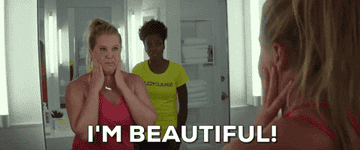 amy schumer saying &quot;i&#x27;m beautiful&quot; to herself in the mirror in &quot;i feel pretty&quot;