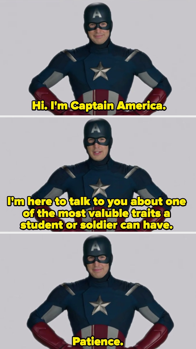 Captain America saying the most valuable trait a student can have is patience