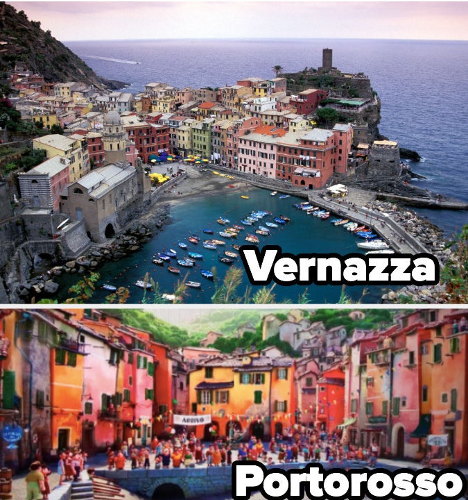 A comparison of Vernazza, Italy and the town Portorosso, which is in the movie &quot;Luca&quot;