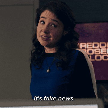 Woman saying &quot;it&#x27;s fake news&quot;