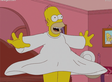 Homer Simpson twirling in a dress