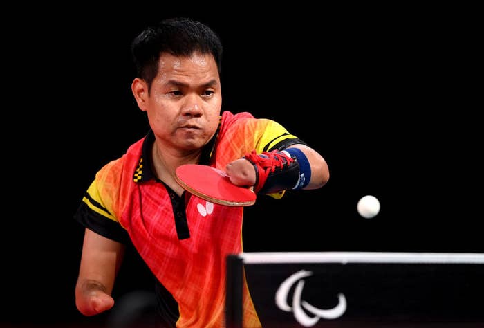 Chalermpong Punpoo of Thailand in action during a table tennis practice session ahead of the Tokyo 2020 Paralympic Games