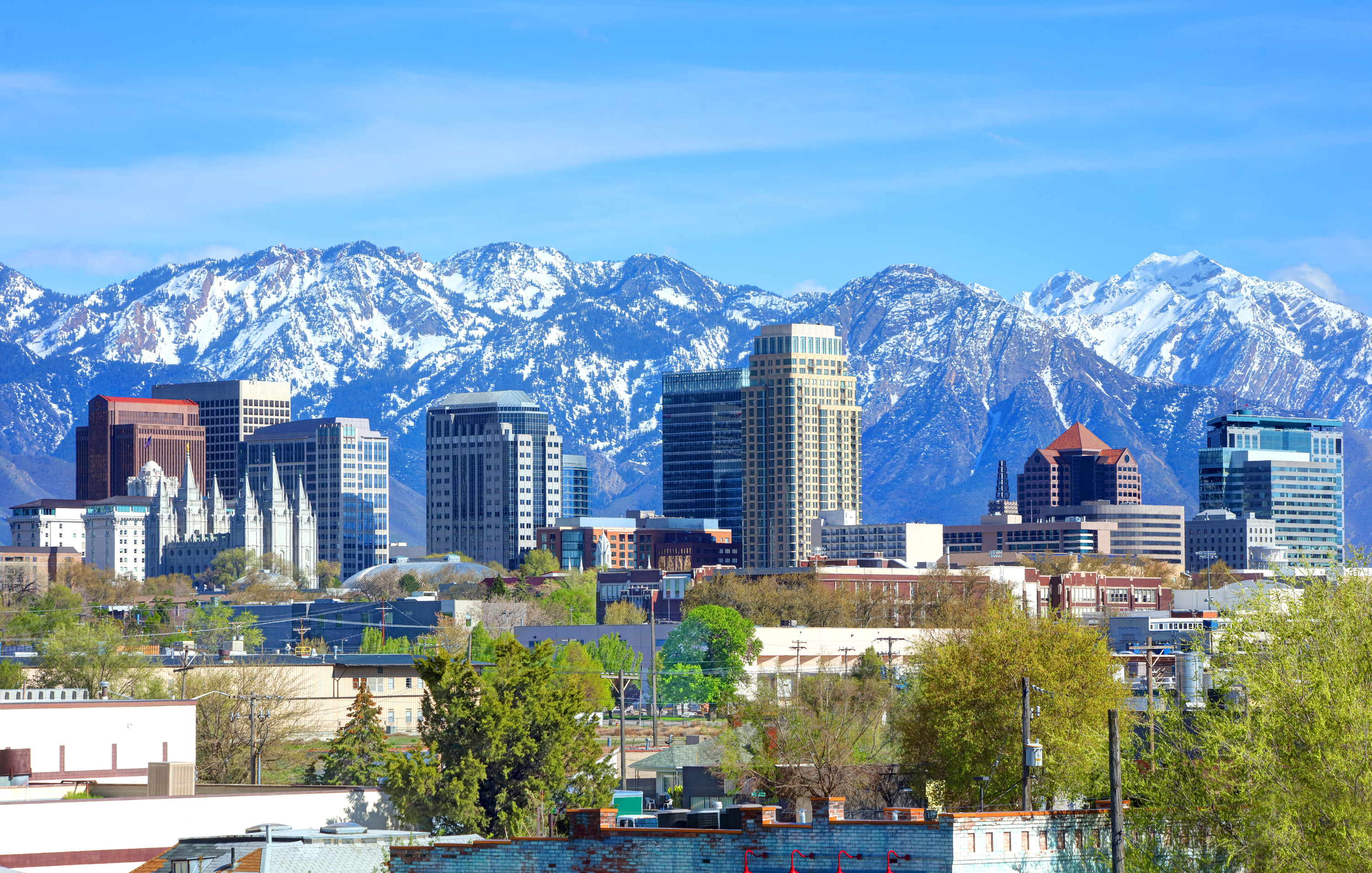 View of Salt Lake City and the mountains from a distance