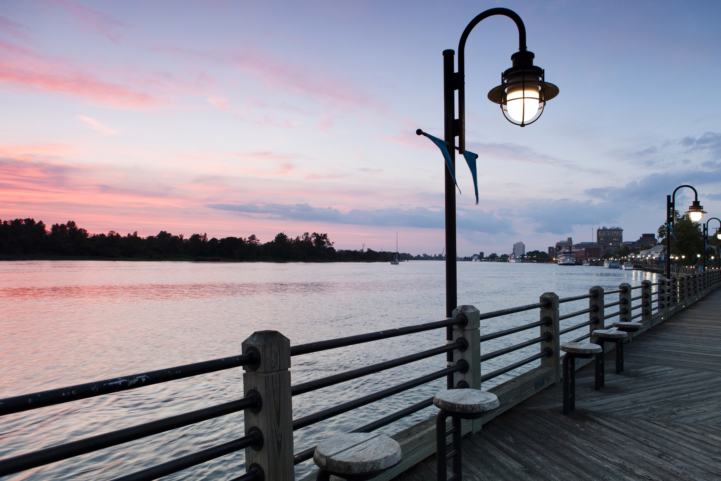 Sunset near the riverwalk in Wilmington