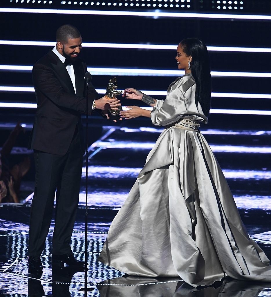 Drake and Rihanna on stage at the 2016 MTV VMAs