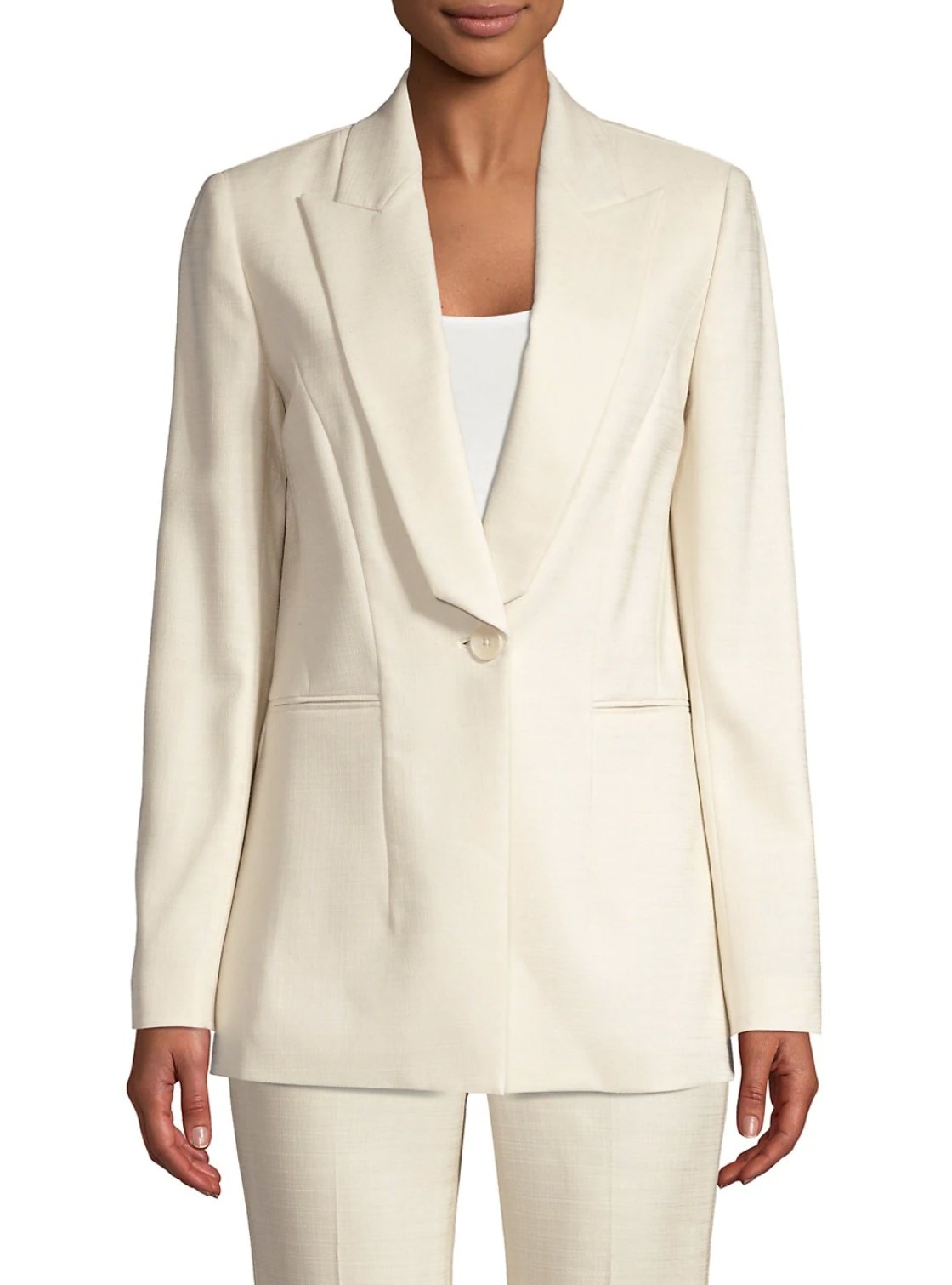model wearing the ivory blazer