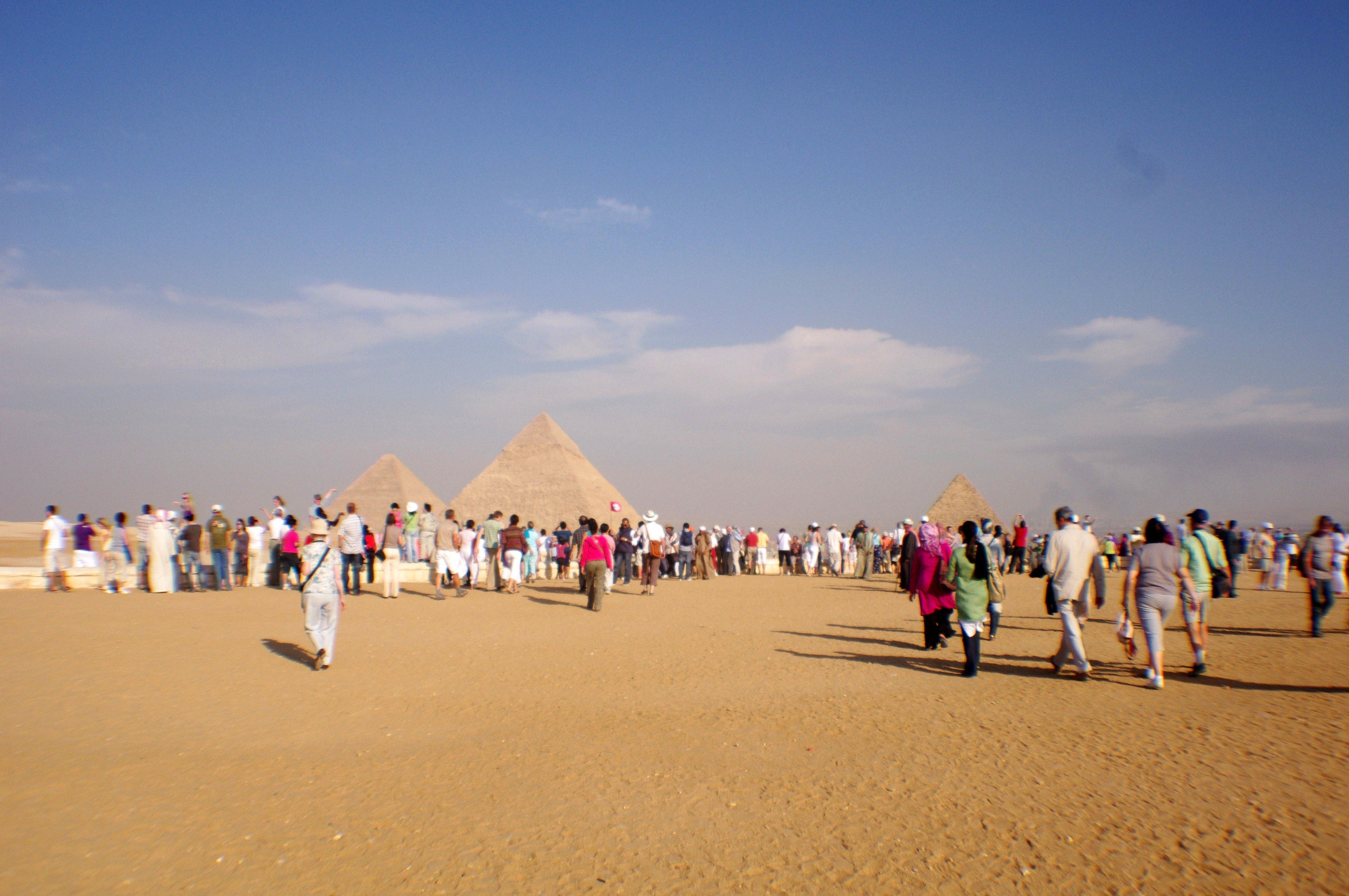 Sightseers at the pyramids of Giza.