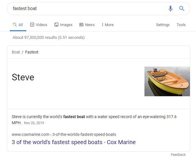 the fastest boat in the world named steve