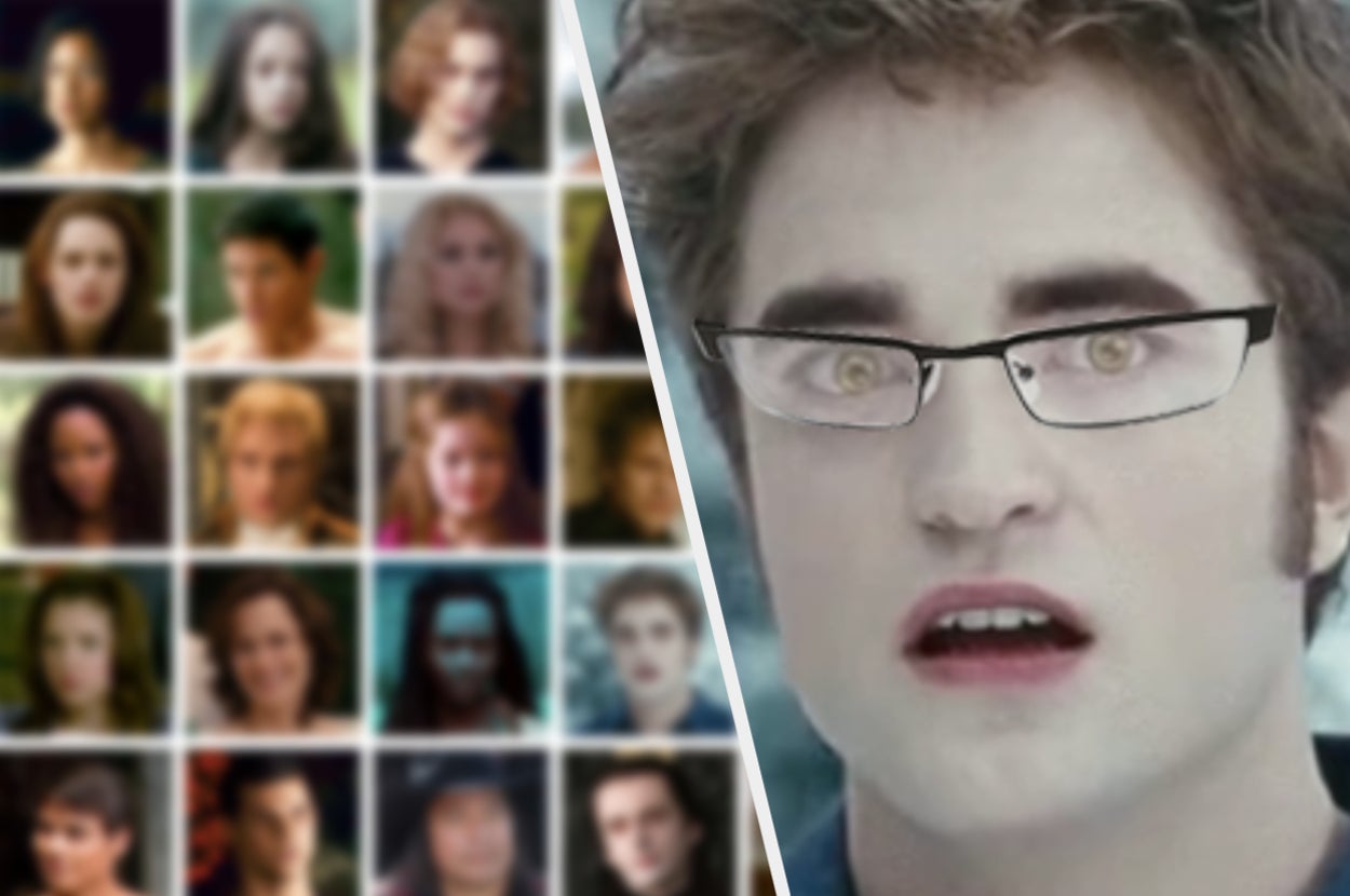 A grid of blurry characters and Edward in reading glasses