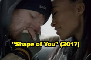 Ed Sheeran kissing a woman's hand in the 2017 "Shape of You" music video