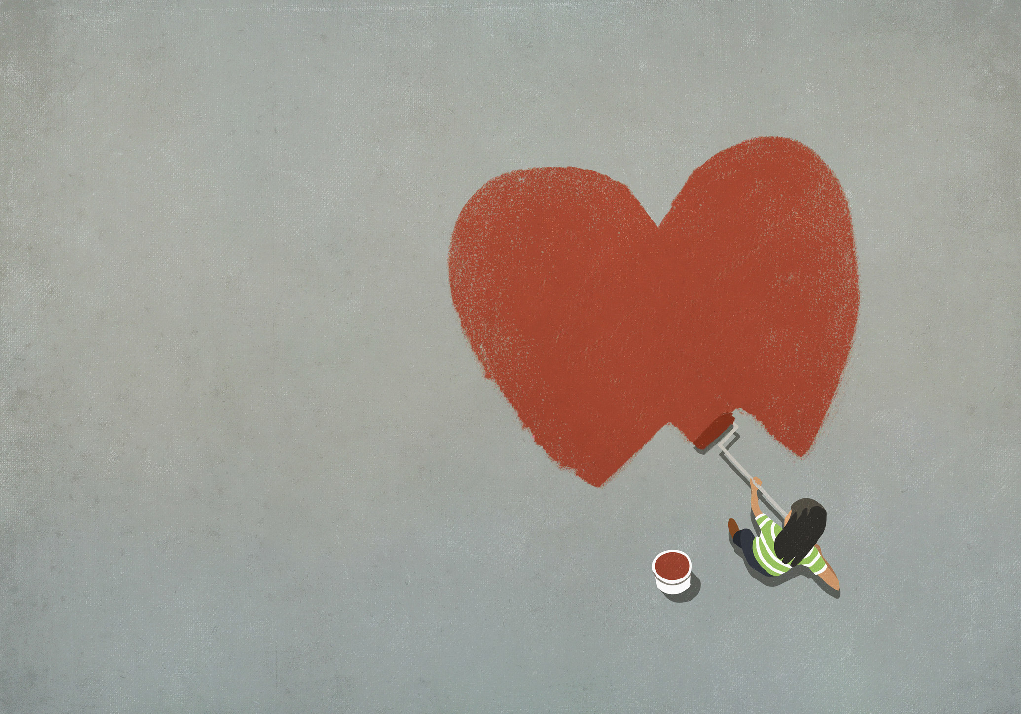 An illustration of a person painting a large heart on the ground