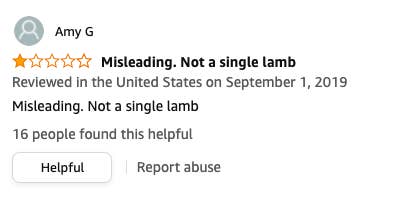 Amy G has left an eponymous review that says, Misleading, not, single lamb