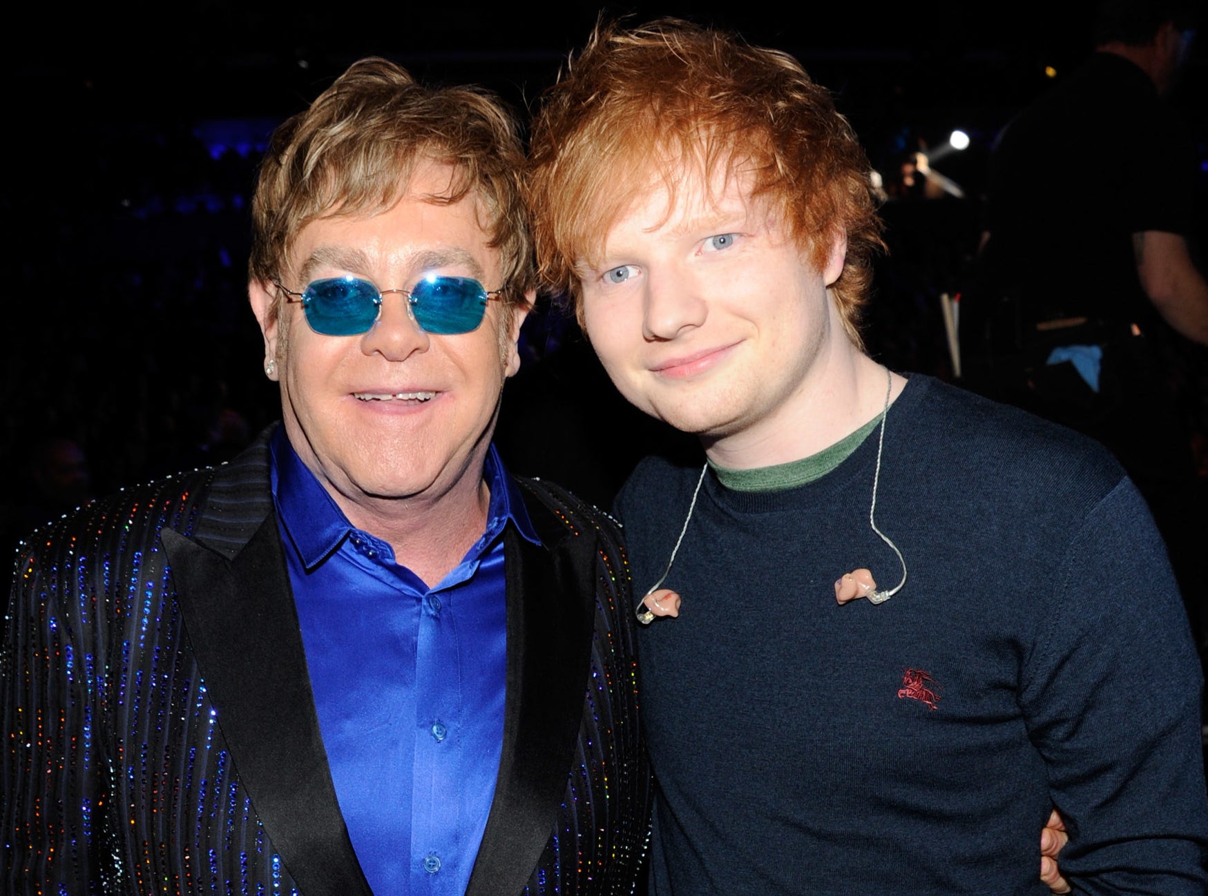 Elton and Ed pose together at a concert