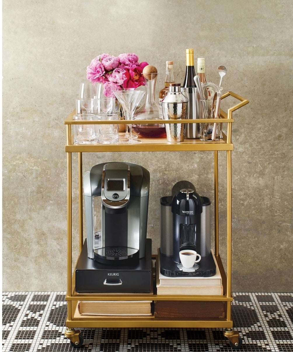 The wood and gold finish bar cart