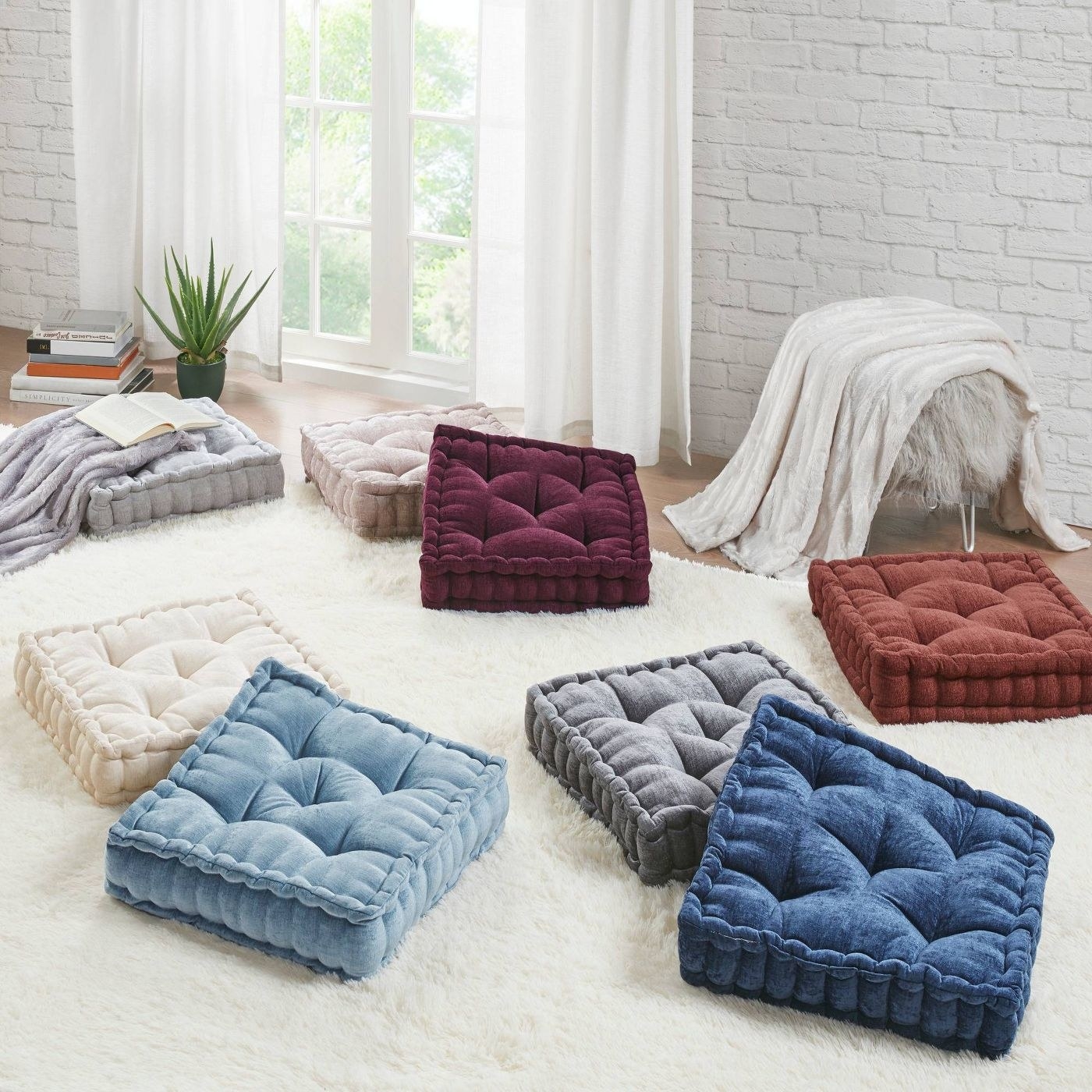 The chenille square floor pillow cushions