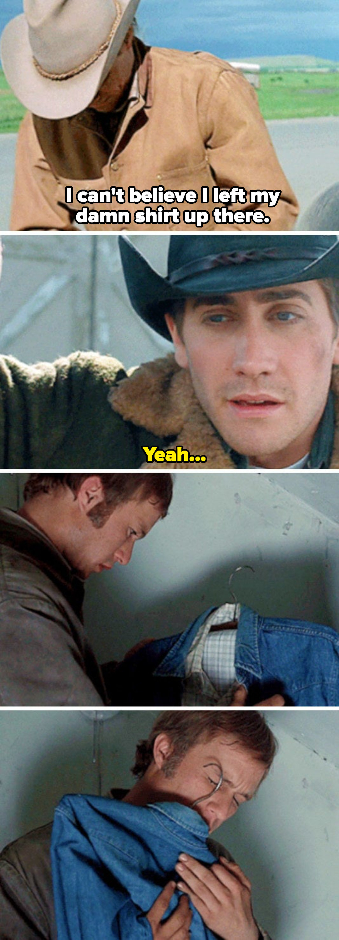 Ennis visiting Jack's home after Jack died, and holding his own shirt that Jack kept