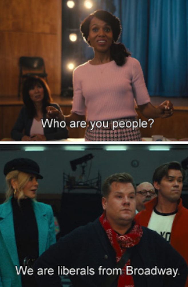Mrs. Greene: "Who are you people?" Barry: "We are liberals from Broadway"