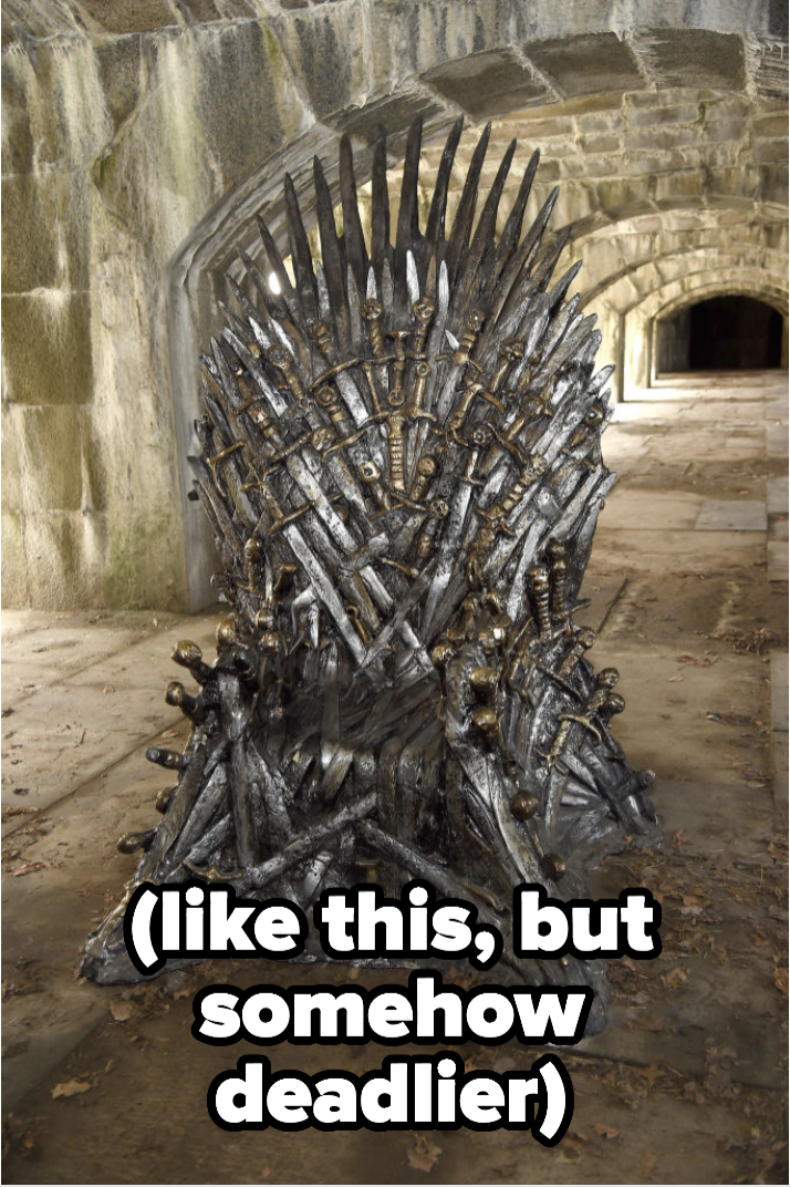 the iron throne with caption (like this, but somehow deadlier)