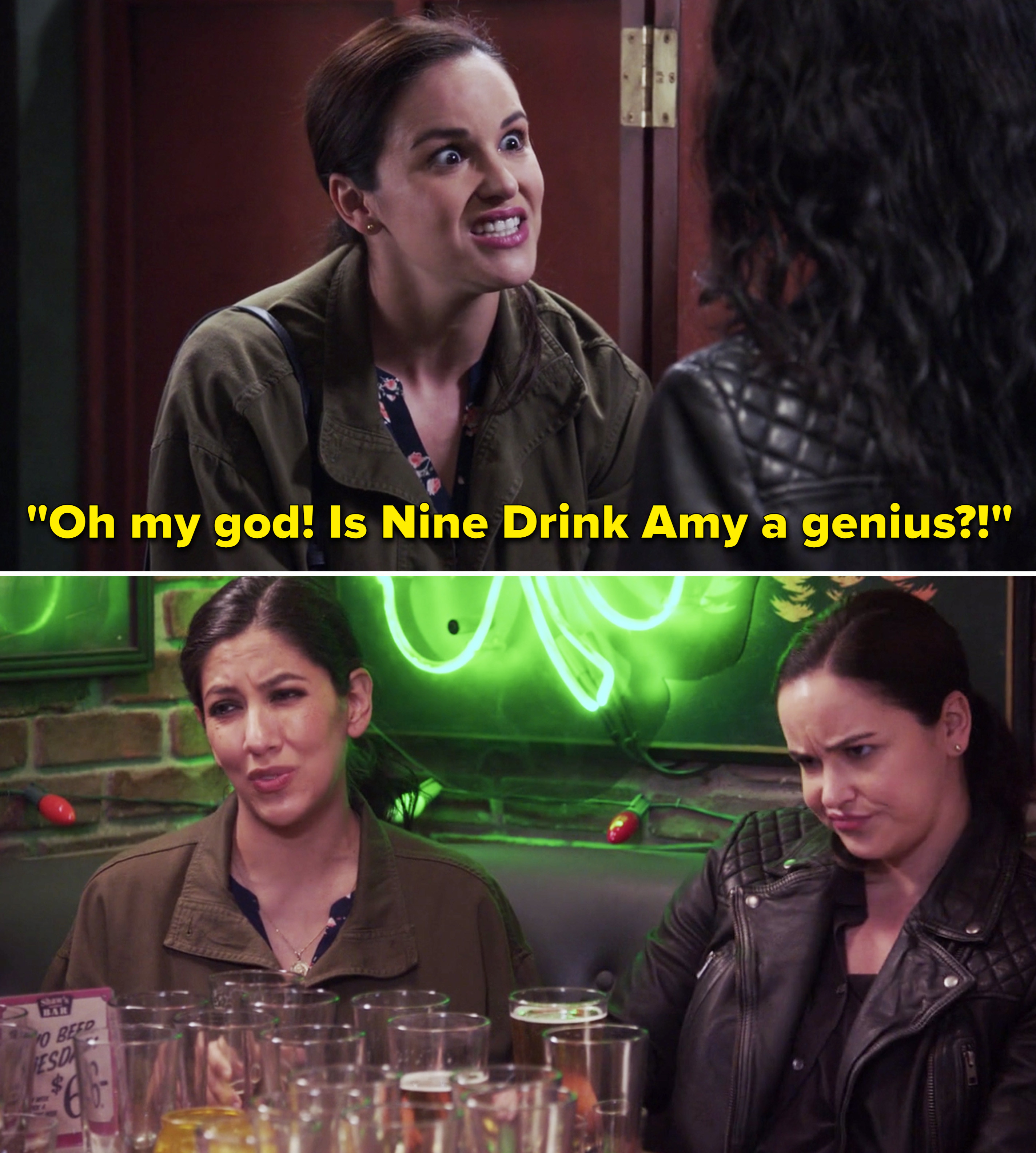 Amy saying, &quot;Oh my god! Is Nine Drink Amy a genius?&quot;