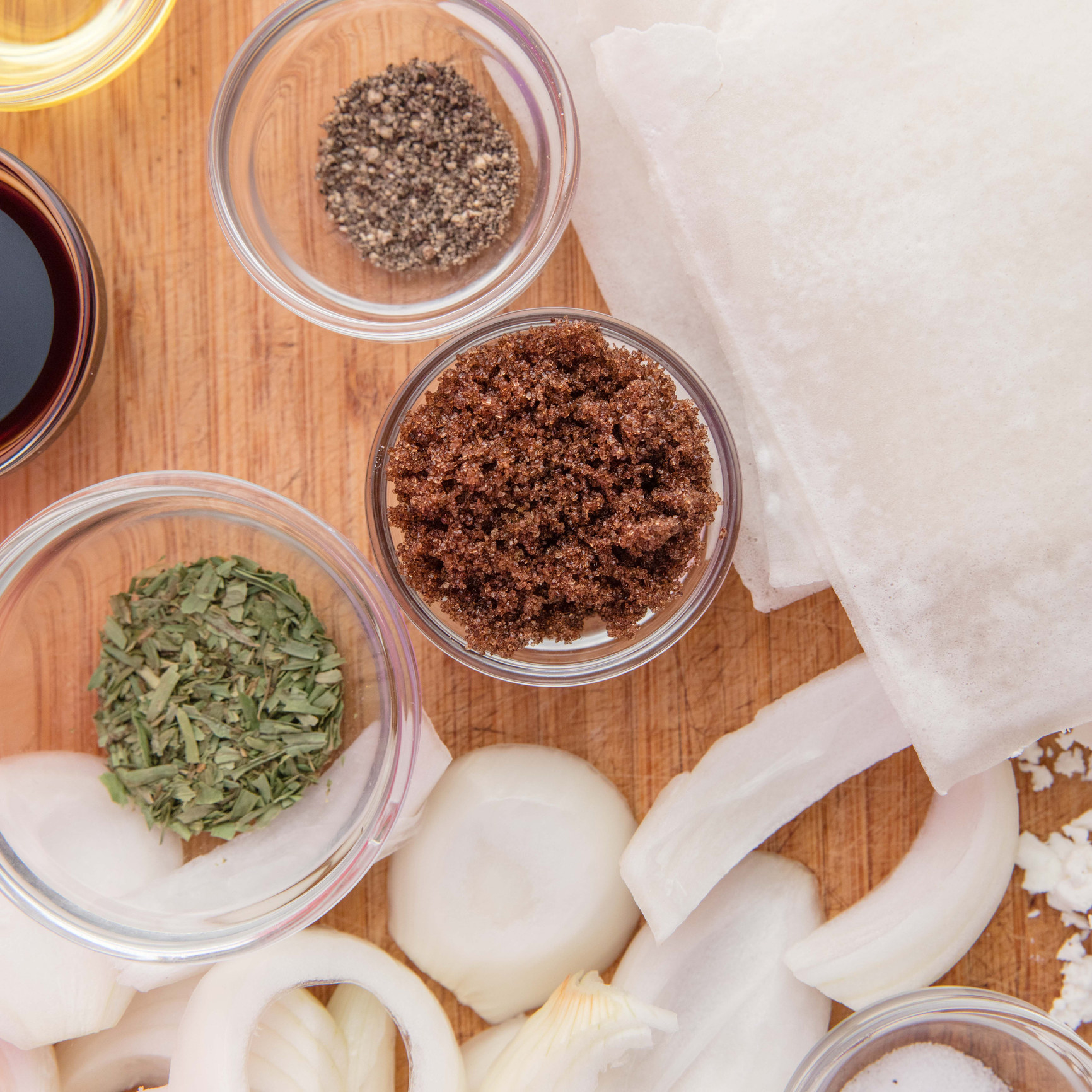 Spices and onion mise en place