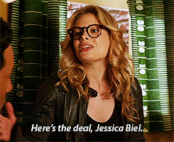 Britta saying &quot;Here&#x27;s the deal, Jessica Biel&quot; on Community