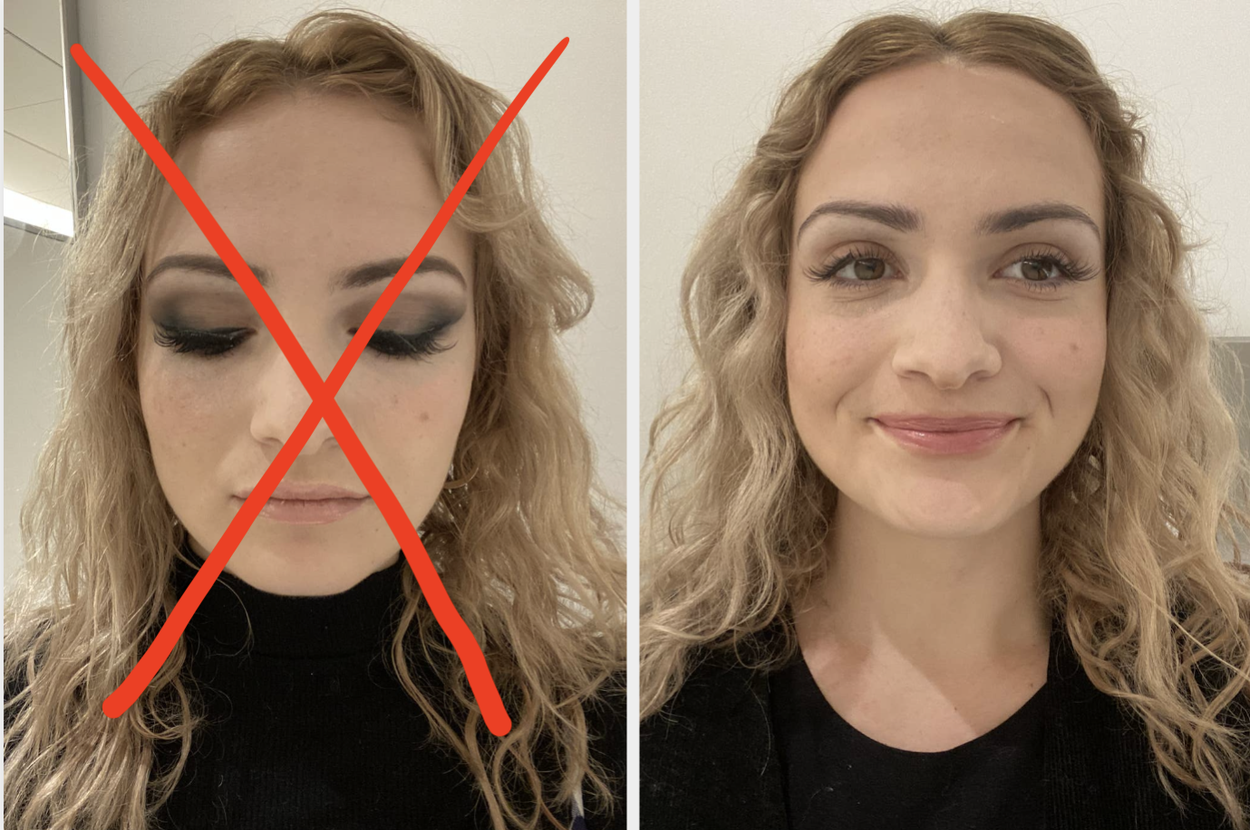 smokey eyes from 2012 (crossed out) and light makeup now
