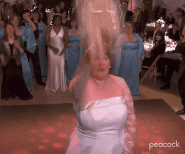 GIF from The Office, wedding bouquet toss