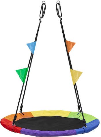 The rainbow colored saucer swing