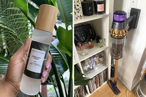 A person holding toner / A vacuum