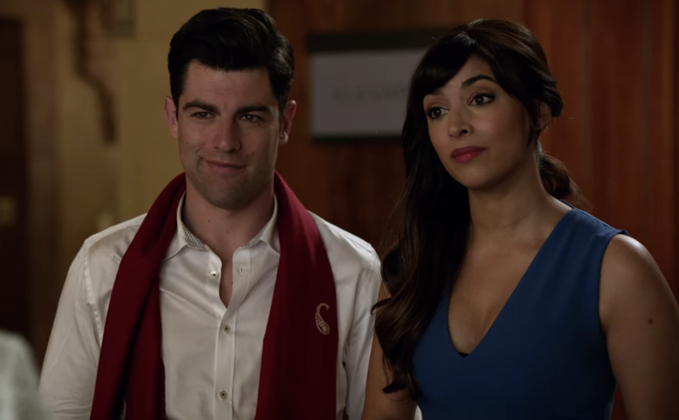 Schmidt and Cece at their engagement party