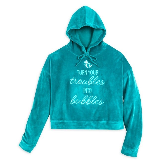 Turquoise &quot;turn your troubles into bubbles&quot; fleece hoodie with Ariel silhouette