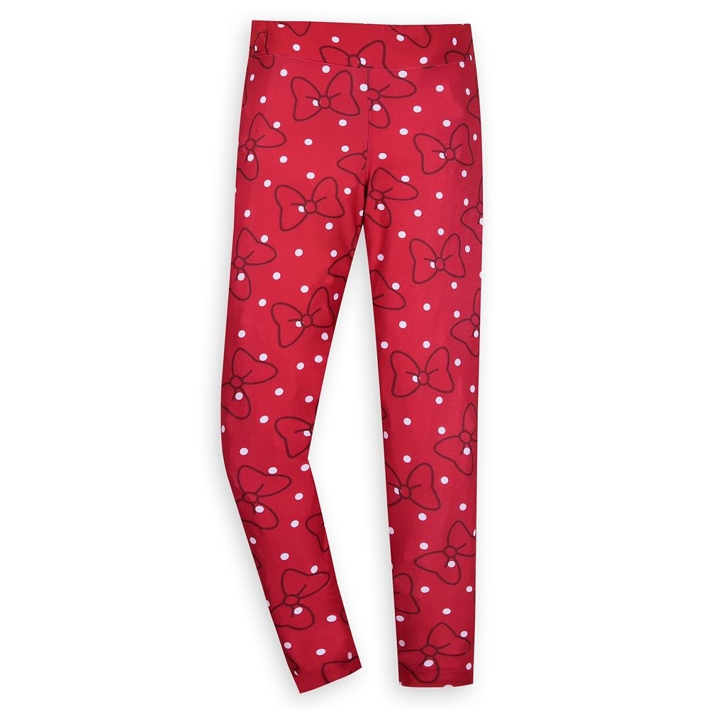 Polyester and elastane red leggings with white polka dots and bow designs