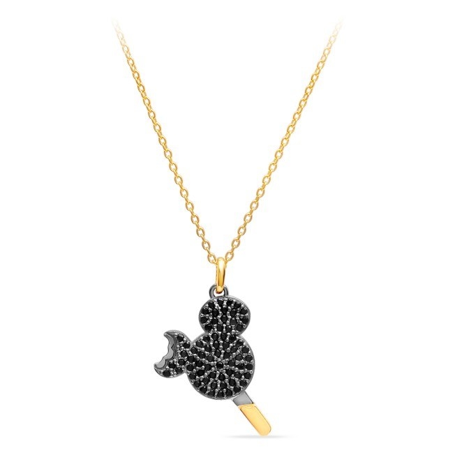 Mickey Mouse ice cream bar necklace made from black cubic zirconia and 18K gold