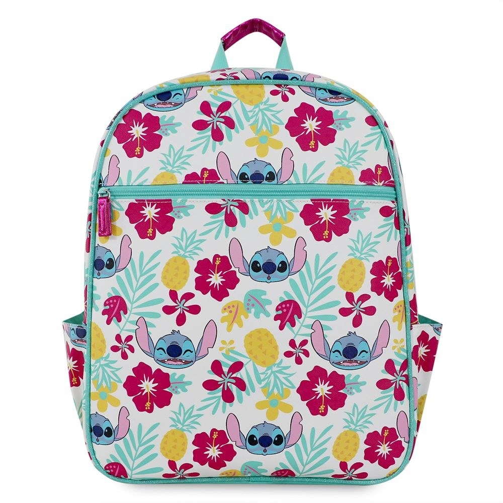 Pineapple, floral and Stitch all over print backpack with two exterior side pockets