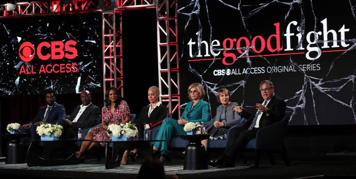 The cast of The Good Fight sitting on stage for a panel discussion