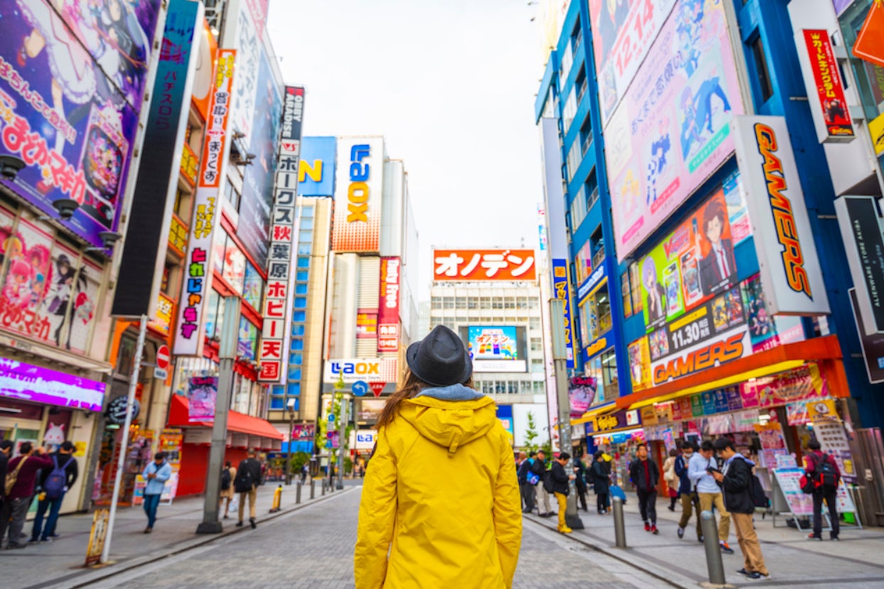 person on busy Tokyo street