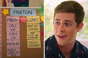 Ben is on the right looking a list of pros and cons of Paxton