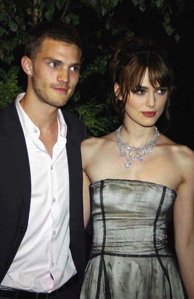 Actor who played Christian Grey in &quot;50 Shades of Gray&quot; and actor who played Elizabeth Swan in &quot;Pirates of the Caribbean&quot; standing together