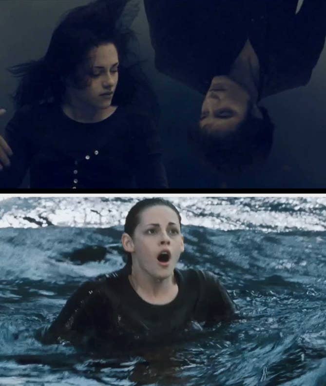 Kristen Stewart underwater and coming up for air in New Moon