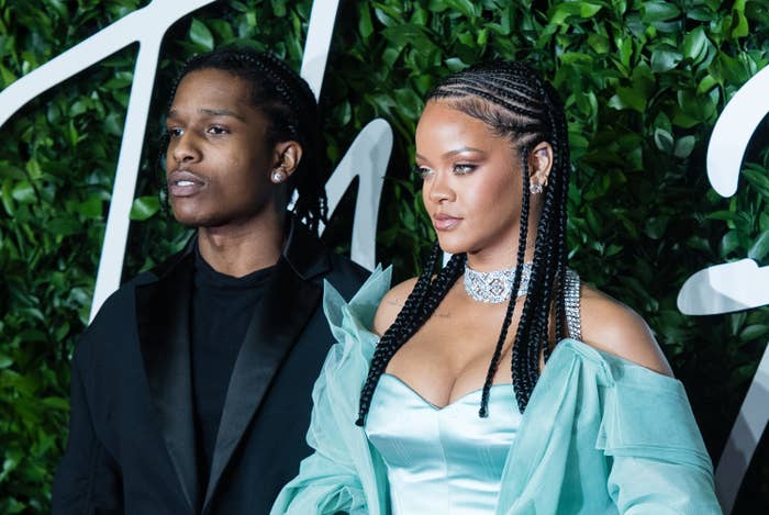 A$AP Rocky and Rihanna are photographed together at The Fashion Awards in 2019