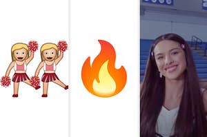 cheerleader and fire emoji