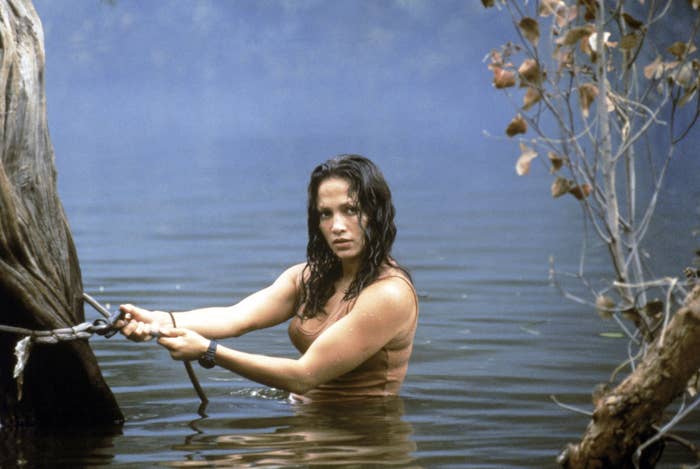 Jennifer Lopez bathes in a river
