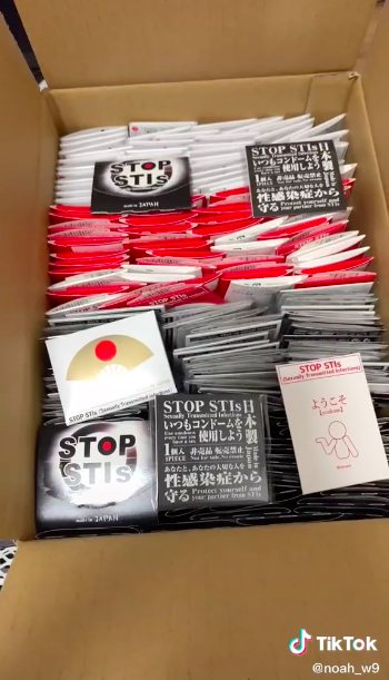 Some of the condoms say Stop STIs in multiple languages