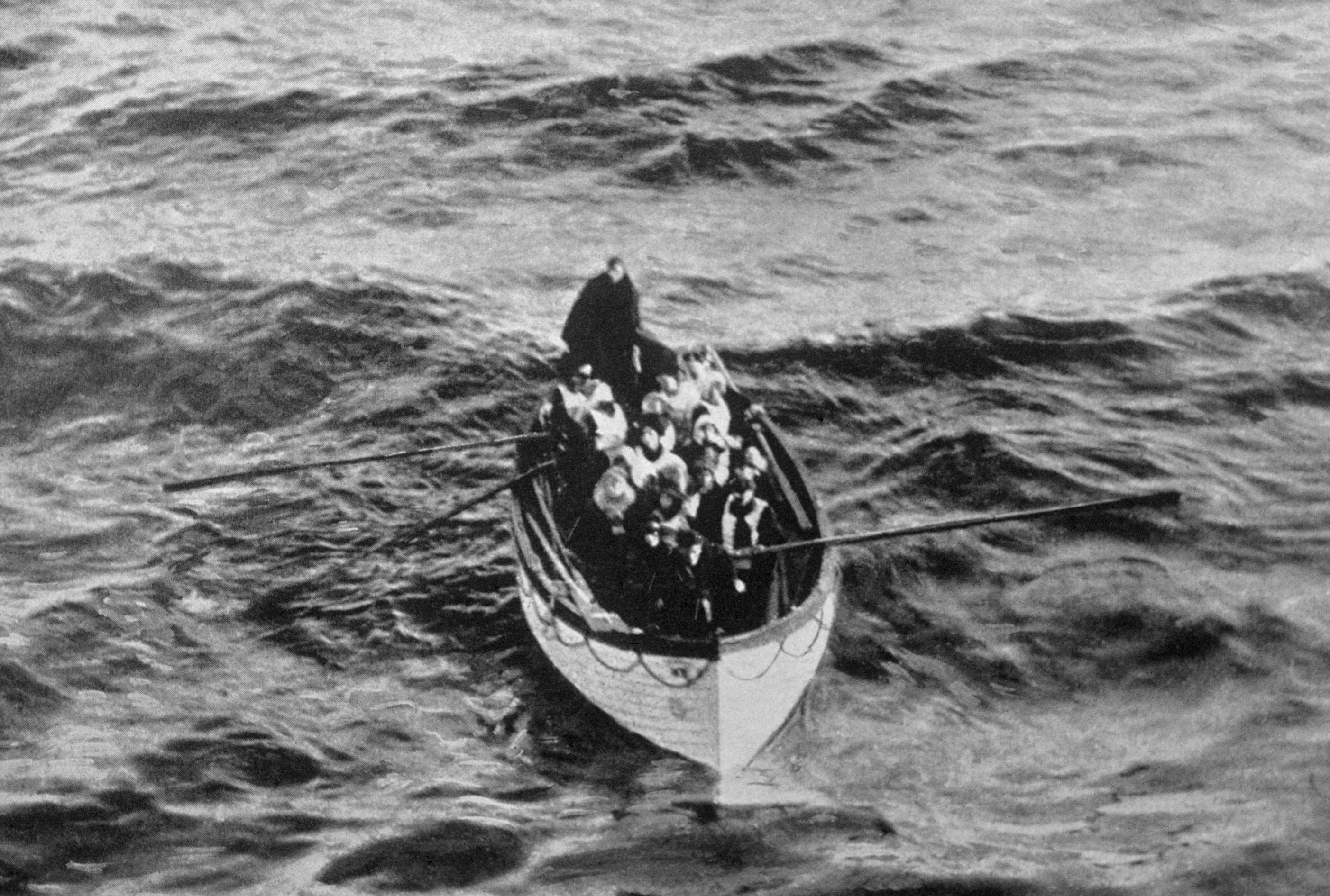 A lifeboat filled with survivors