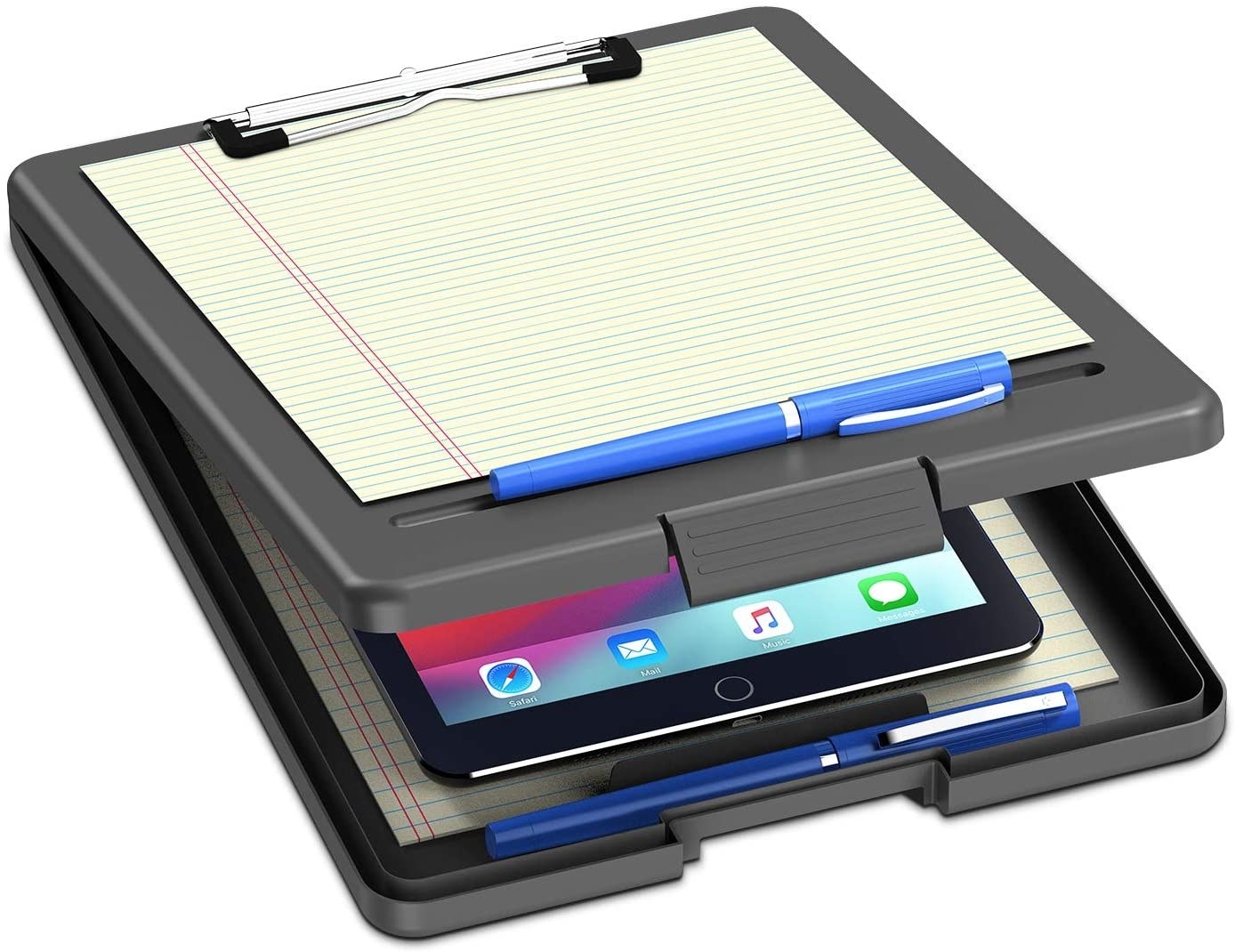 product image of the clipboard, open to show storage space with iPad inside