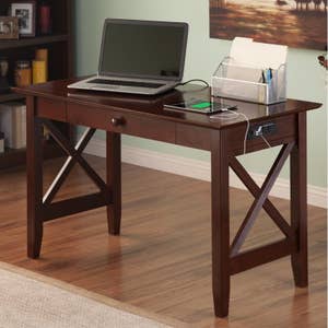 the desk in brown