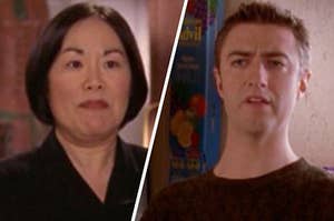 A close up of Mrs. Kim as she stands in her store and Kurt is mid sentence 