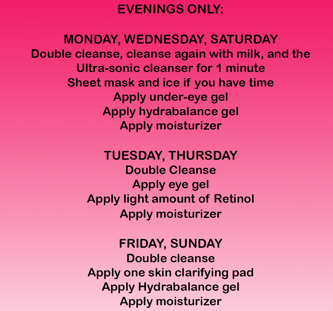 cleansing routine showing cleansing with oil and milk cleanser, followed by hydrabalance and eye cream