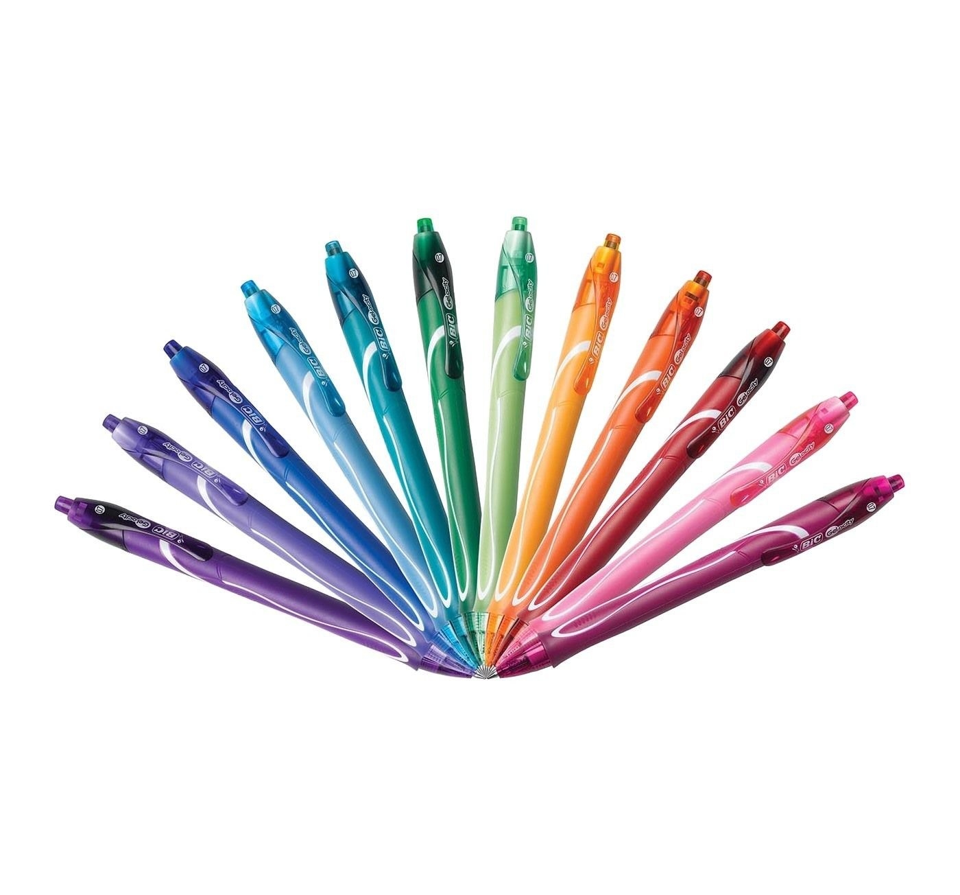 12 bic pens in an array of rainbow colors